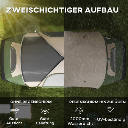 8-Personen-Tunnelzelt, winddicht, wasserabweisend, dunkelgrün