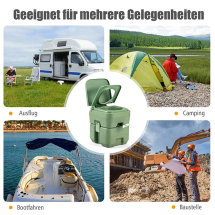 Campingtoilette 20L + 12L Tragbare Campingtoilette mit abnehmbarem Abwassertank Reisetoilette Grau und Grün-Grün