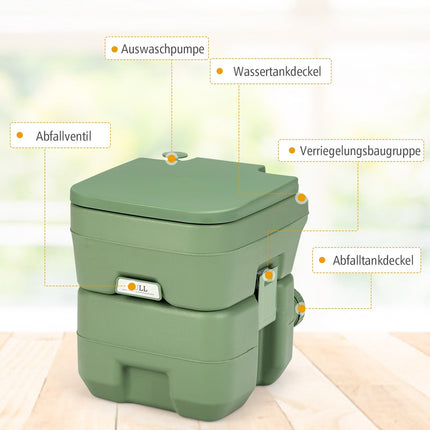Campingtoilette 20L + 12L Tragbare Campingtoilette mit abnehmbarem Abwassertank Reisetoilette Grau und Grün-Grün