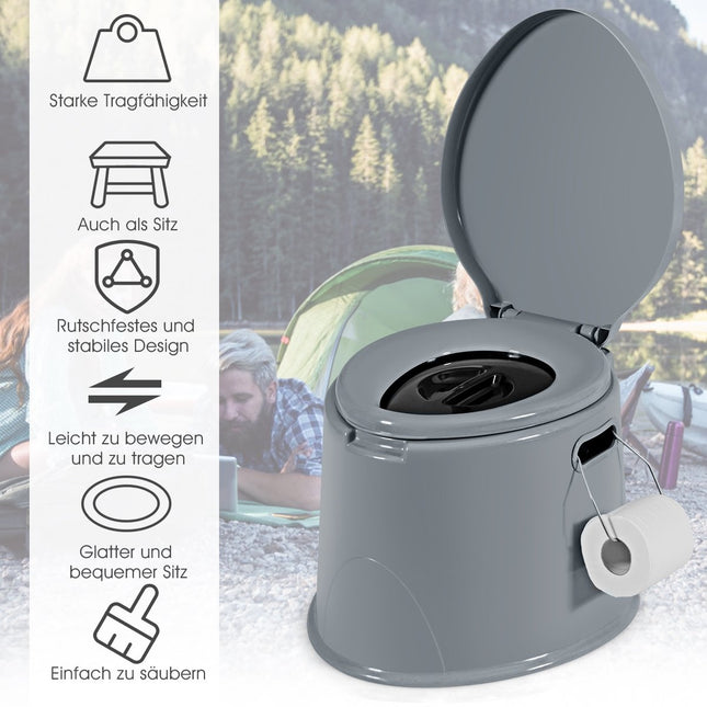 Campingtoilette tragbare Reisetoilette mobile Toilette mit herausnehmbarem Eimereinsatz grau