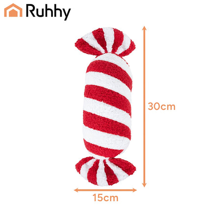 Weihnachtskissen in Bonbonform, Rot & Weiß, 30x15 cm