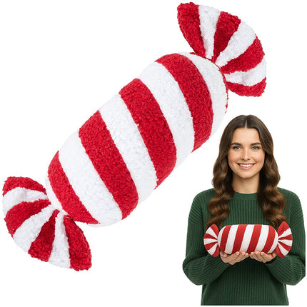 Weihnachtskissen in Bonbonform, Rot & Weiß, 30x15 cm