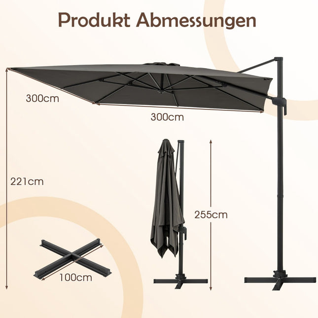 Ampelschirm 300x300 cm, 360° drehbar