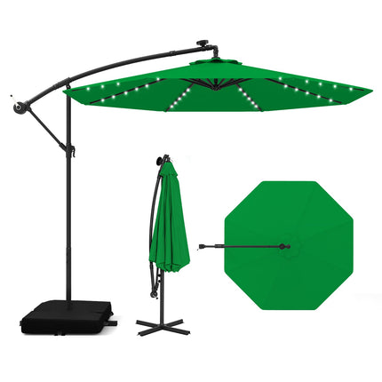 Cantilever Patio Umbrella 3m, Solar LED, Crank, UV, Green