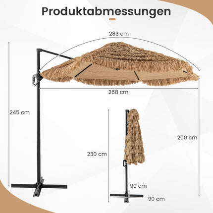 Cantilever Tiki Thatch Patio Umbrella, 283 cm, Ventilated