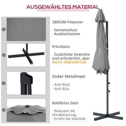 Ampelschirm 3m, neigbar, rotierender Gartenschirm