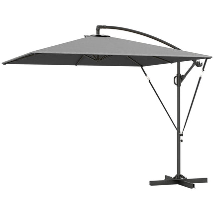 Parasol déporté Ø260 cm parasol avec protection UV 50+ hydrofuge parasol à manivelle avec pied, housse, manivelle, bloque-vent, parasol de marché parasol de jardin inclinable pour balcon terrasse gris Aosom