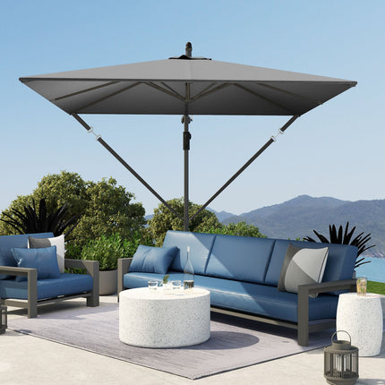 Parasol déporté Ø260 cm parasol avec protection UV 50+ hydrofuge parasol à manivelle avec pied, housse, manivelle, bloque-vent, parasol de marché parasol de jardin inclinable pour balcon terrasse gris Aosom