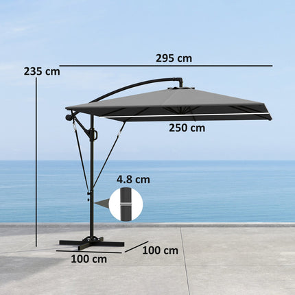 Parasol déporté Ø260 cm parasol avec protection UV 50+ hydrofuge parasol à manivelle avec pied, housse, manivelle, bloque-vent, parasol de marché parasol de jardin inclinable pour balcon terrasse gris Aosom
