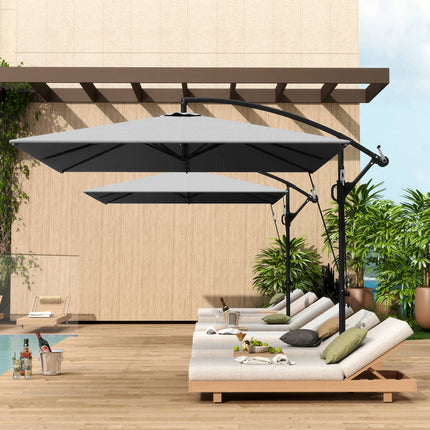 Parasol déporté Ø260 cm parasol avec protection UV 50+ hydrofuge parasol à manivelle avec pied, housse, manivelle, bloque-vent, parasol de marché parasol de jardin inclinable pour balcon terrasse gris Aosom