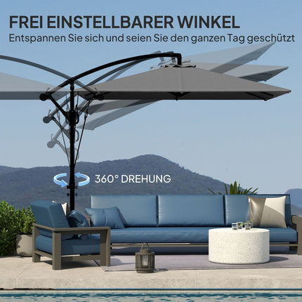 Parasol déporté Ø260 cm parasol avec protection UV 50+ hydrofuge parasol à manivelle avec pied, housse, manivelle, bloque-vent, parasol de marché parasol de jardin inclinable pour balcon terrasse gris Aosom