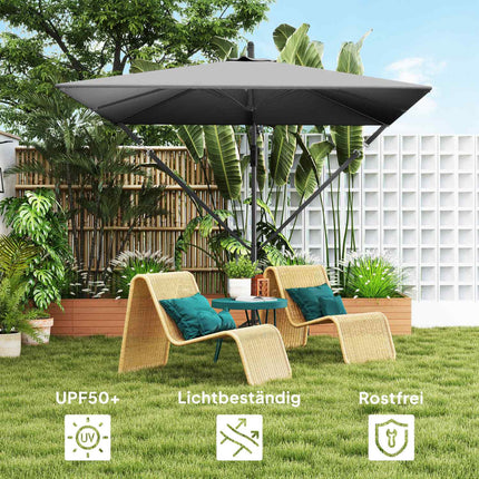 Parasol déporté Ø260 cm parasol avec protection UV 50+ hydrofuge parasol à manivelle avec pied, housse, manivelle, bloque-vent, parasol de marché parasol de jardin inclinable pour balcon terrasse gris Aosom