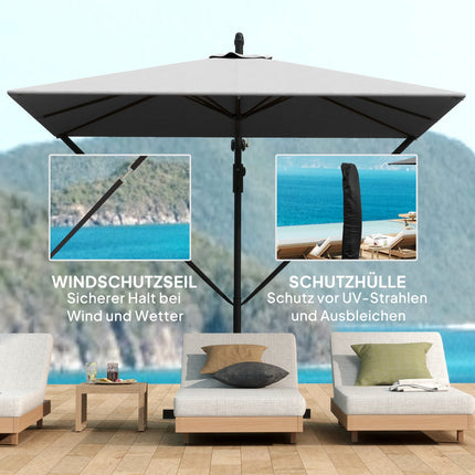 Parasol déporté Ø260 cm parasol avec protection UV 50+ hydrofuge parasol à manivelle avec pied, housse, manivelle, bloque-vent, parasol de marché parasol de jardin inclinable pour balcon terrasse gris Aosom