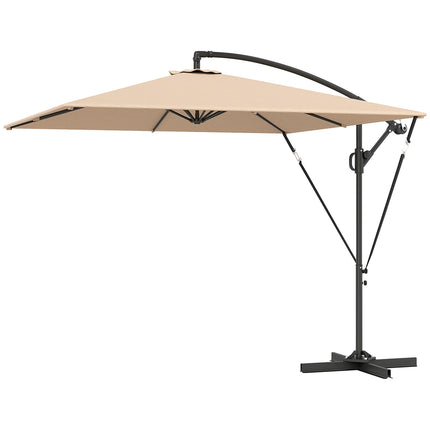 Parasol déporté Ø260 cm parasol avec protection UV 50+ hydrofuge parasol à manivelle avec pied, housse, manivelle, bloque-vent, parasol de marché parasol de jardin inclinable pour balcon terrasse kaki Aosom