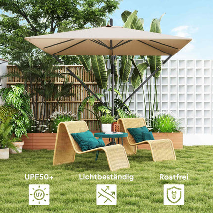 Parasol déporté Ø260 cm parasol avec protection UV 50+ hydrofuge parasol à manivelle avec pied, housse, manivelle, bloque-vent, parasol de marché parasol de jardin inclinable pour balcon terrasse kaki Aosom