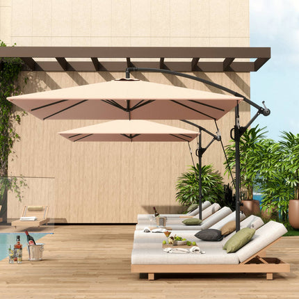 Parasol déporté Ø260 cm parasol avec protection UV 50+ hydrofuge parasol à manivelle avec pied, housse, manivelle, bloque-vent, parasol de marché parasol de jardin inclinable pour balcon terrasse kaki Aosom