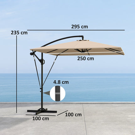 Parasol déporté Ø260 cm parasol avec protection UV 50+ hydrofuge parasol à manivelle avec pied, housse, manivelle, bloque-vent, parasol de marché parasol de jardin inclinable pour balcon terrasse kaki Aosom