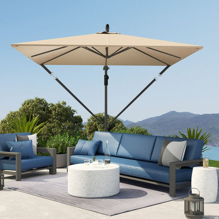 Parasol déporté Ø260 cm parasol avec protection UV 50+ hydrofuge parasol à manivelle avec pied, housse, manivelle, bloque-vent, parasol de marché parasol de jardin inclinable pour balcon terrasse kaki Aosom