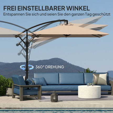 Parasol déporté Ø260 cm parasol avec protection UV 50+ hydrofuge parasol à manivelle avec pied, housse, manivelle, bloque-vent, parasol de marché parasol de jardin inclinable pour balcon terrasse kaki Aosom