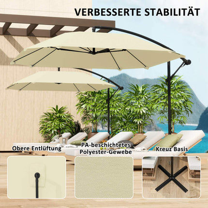 Beige 260 cm cantilever aluminum umbrella - Waterproof & tiltable