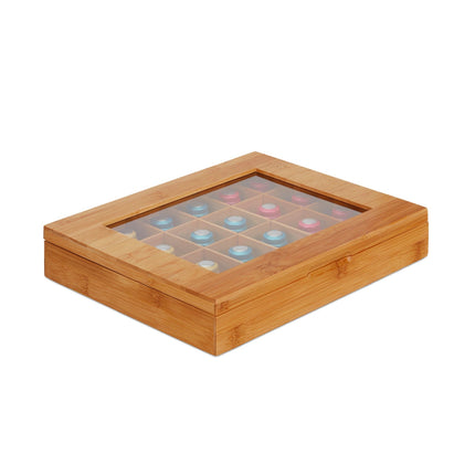 Capsule box in bamboo with 24 compartments