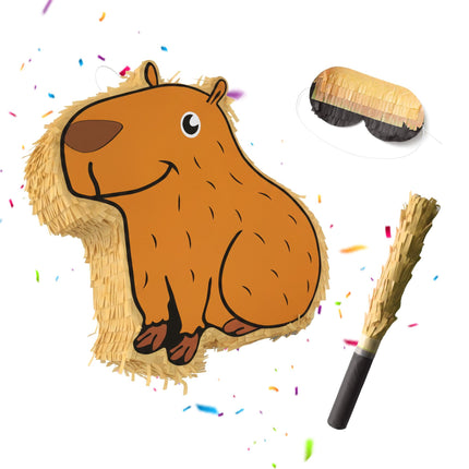 Capybara-Piñata-Set, Stock und Augenbinde inklusive