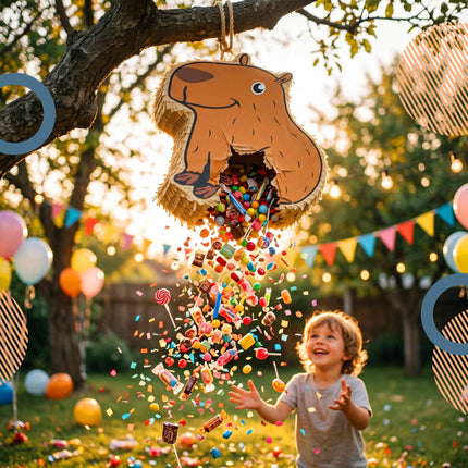 Capybara-Piñata-Set, Stock und Augenbinde inklusive