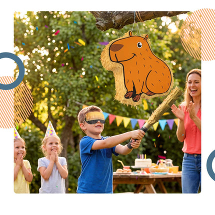 Capybara-Piñata-Set, Stock und Augenbinde inklusive