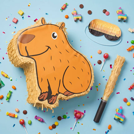 Capybara-Piñata-Set, Stock und Augenbinde inklusive