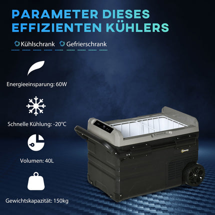 Autokühlbox 40L, LED, Kompressor, Rollen, Doppelspannung