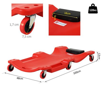 Rolling board for car workshop - 6 wheels, 120 kg capacity, red