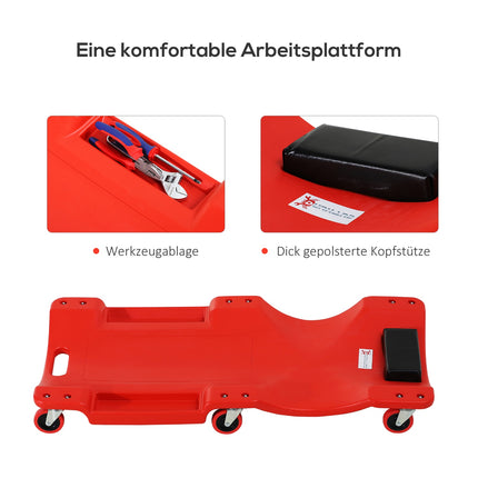 Rolling board for car workshop - 6 wheels, 120 kg capacity, red