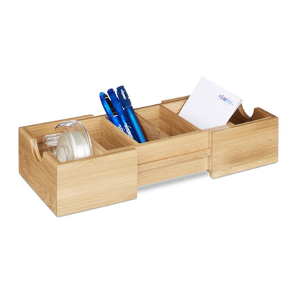 Organizér na kartičky DIN A8 z přírodního bambusu, úložný box do zásuvky se stojánkem na tužky