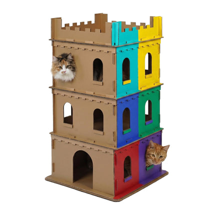 Katzenhaus aus Pappe, XL, 3-stöckiges Schloss, werkzeugfrei