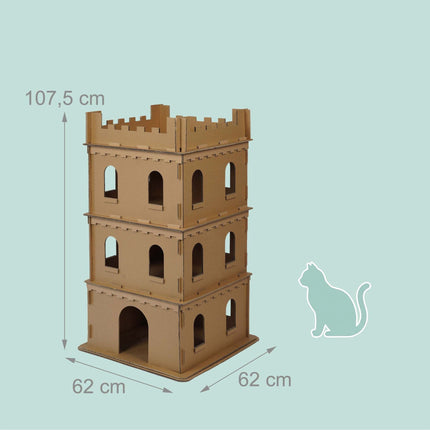 Katzenhaus aus Pappe, XL, 3-stöckiges Schloss, werkzeugfrei