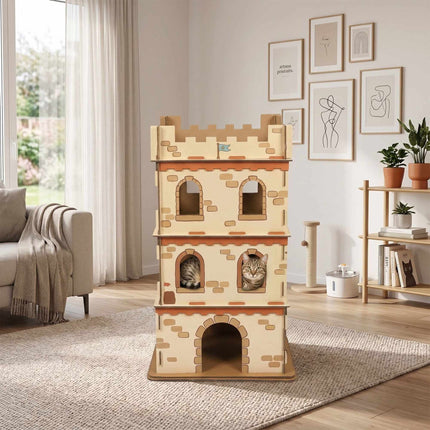 Katzenhaus aus Pappe, XL, 3-stöckiges Schloss, werkzeugfrei