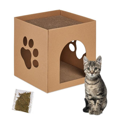 Maison pour chat en carton avec griffoir