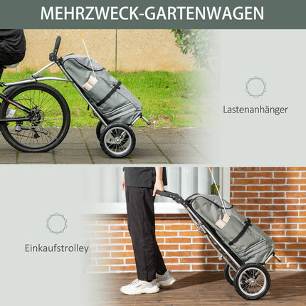 Remorque cargo et chariot de courses 2 en 1 pour remorques de vélo, avec pinces de fixation, 24,3 kg, 55 l, aluminium et Oxford, gris et argent, 53 x 43 x 110 cm