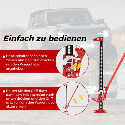 Wagenheber 3T High Lift Allzweckwagenheber Offroad Deichselwinde 112 cm Zahnstangenwagenheber Rot