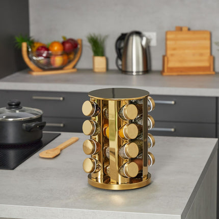 Carousel for golden spices with 16 glasses