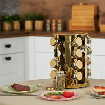 Carousel for golden spices with 16 glasses