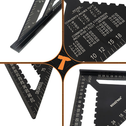 Carpenter's Square 30x30cm, Aluminum, 5 Pencils Set