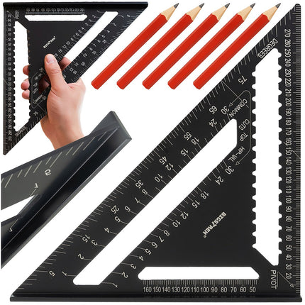 Carpenter's Square 30x30cm, Aluminum, 5 Pencils Set