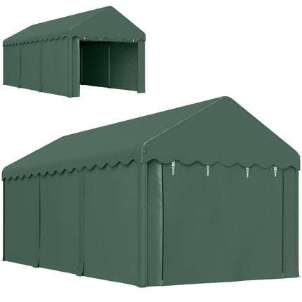 Carport 3x6 m tente garage avec portes roulantes, toit, parois latérales amovibles, résistant aux UV étanche tente de garage abri tente de stockage tente de pâturage auvent de garage pour voiture, camion, SUV, bateau, vert