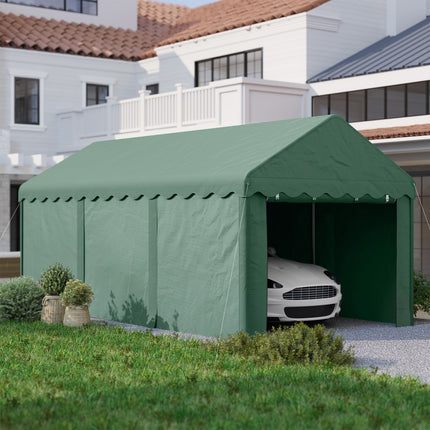 Carport 3x6 m tente garage avec portes roulantes, toit, parois latérales amovibles, résistant aux UV étanche tente de garage abri tente de stockage tente de pâturage auvent de garage pour voiture, camion, SUV, bateau, vert