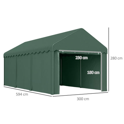 Carport 3x6 m tente garage avec portes roulantes, toit, parois latérales amovibles, résistant aux UV étanche tente de garage abri tente de stockage tente de pâturage auvent de garage pour voiture, camion, SUV, bateau, vert