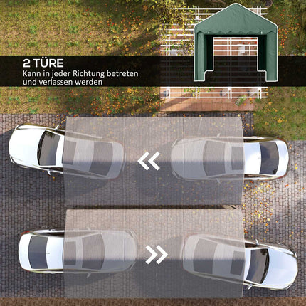 Carport 3x6 m tente garage avec portes roulantes, toit, parois latérales amovibles, résistant aux UV étanche tente de garage abri tente de stockage tente de pâturage auvent de garage pour voiture, camion, SUV, bateau, vert