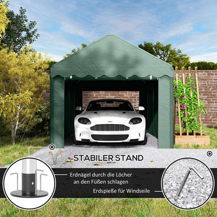 Carport 3x6 m tente garage avec portes roulantes, toit, parois latérales amovibles, résistant aux UV étanche tente de garage abri tente de stockage tente de pâturage auvent de garage pour voiture, camion, SUV, bateau, vert