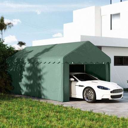 Carport 3x6 m tente garage avec portes roulantes, toit, parois latérales amovibles, résistant aux UV étanche tente de garage abri tente de stockage tente de pâturage auvent de garage pour voiture, camion, SUV, bateau, vert