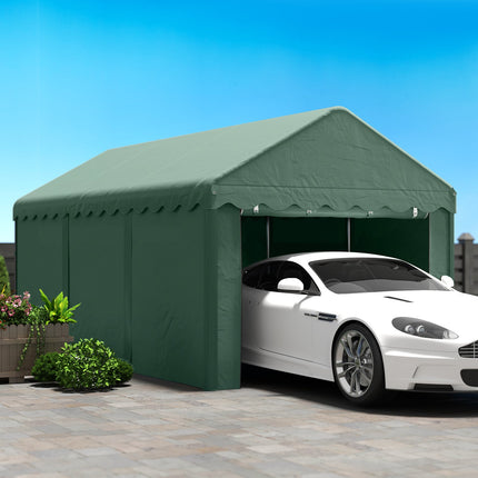 Carport 3x6 m tente garage avec portes roulantes, toit, parois latérales amovibles, résistant aux UV étanche tente de garage abri tente de stockage tente de pâturage auvent de garage pour voiture, camion, SUV, bateau, vert